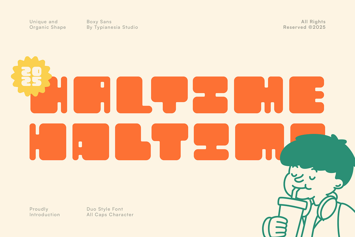 Haltime – Bold Retro Boxy Font, a Sans Serif Font by Typia Nesia (Photo 1 of 11)