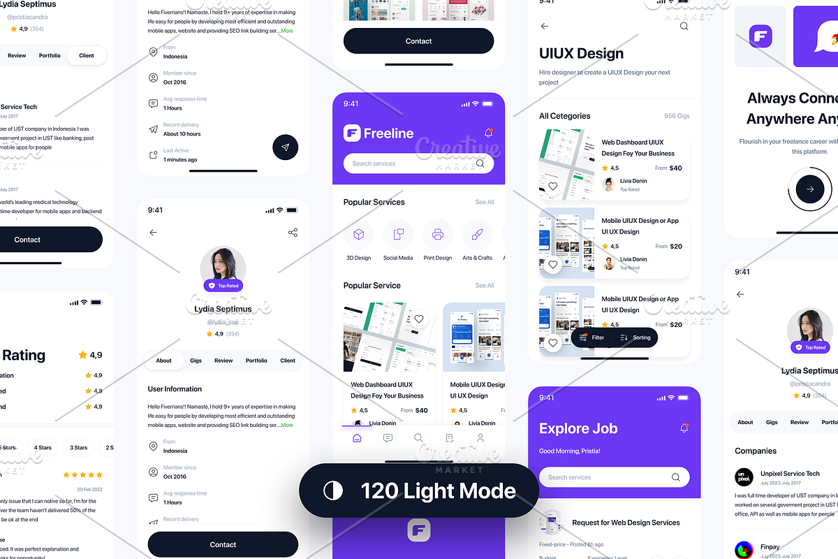 Freeline - Freelance Services App UI, an UI Kit Template by Unpixel Design (Photo 3 of 6)