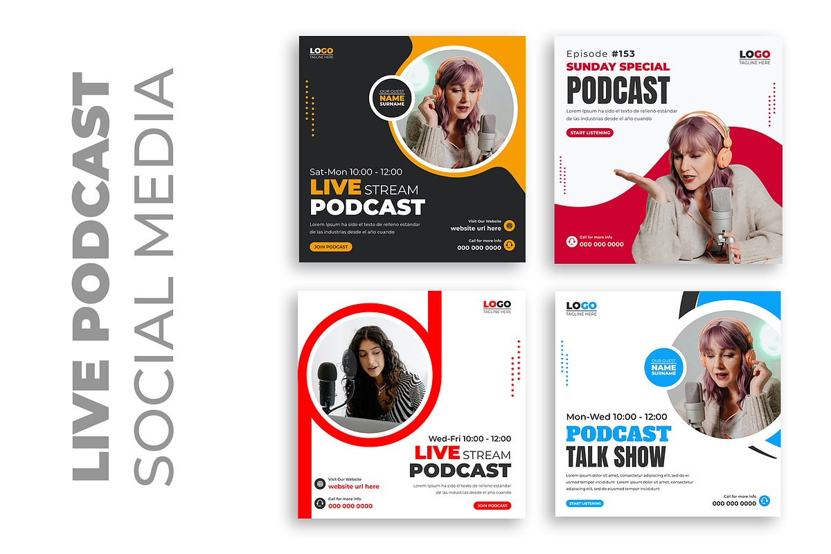 Live Podcast Social Media Post, a Social Media Template by nandinigraphics