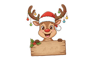 Funny Christmas Reindeer with Sign, an Illustration by Designking