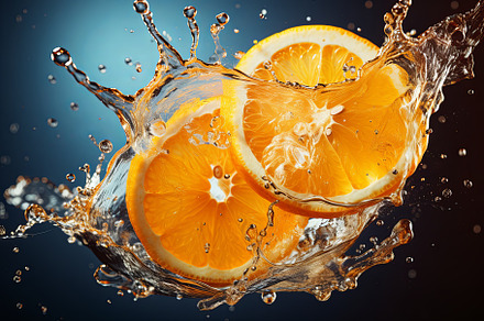 Fresh fruit floating orange juice or, a Food & Drink Photo by Pixeness