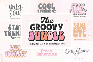 Retro Font Bundle | 14 Groovy Fonts, a Font by KA Designs
