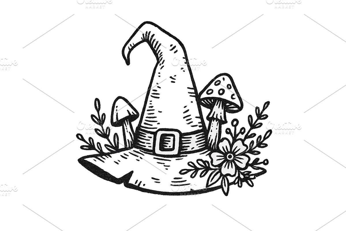 Creative witch hat design surrounded, an Illustration by ZinetroN