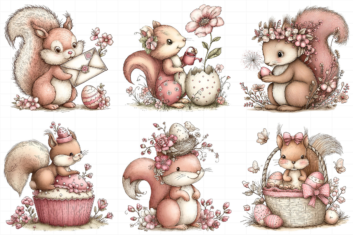 Whimsical Easter Squirrel Clipart, an Illustration by Daily.Designs (Photo 5 of 8)