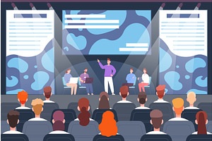 Experts on stage conference, a Person Illustration by Stock-Smart-Start