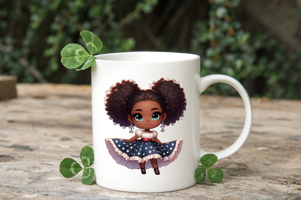 Juneteenth Black Chibi Girls Clipart, an Illustration by RobertsArt (Photo 3 of 7)