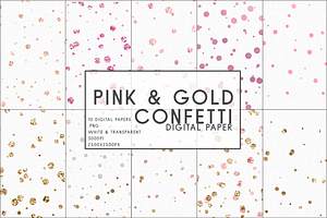 Pink & Gold Confetti Digital Paper