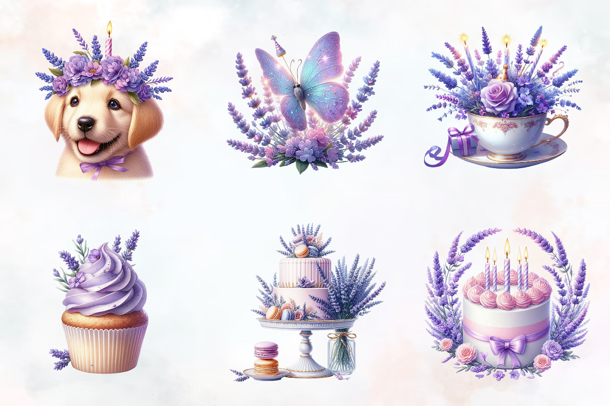 Lavender Floral Birthday Clipart, an Illustration by RobertsArt (Photo 4 of 7)