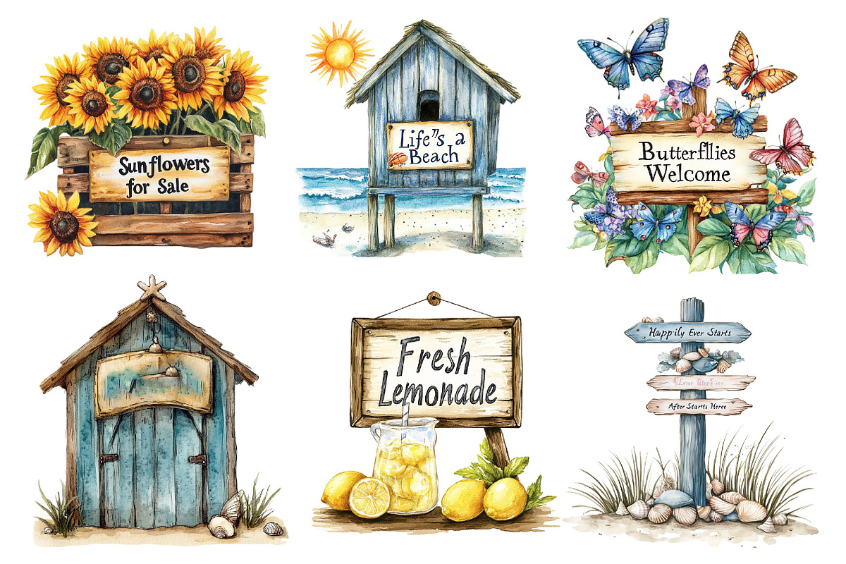 Summer Wooden Sign Board Clipart, an Illustration by CreationArt (Photo 2 of 5)