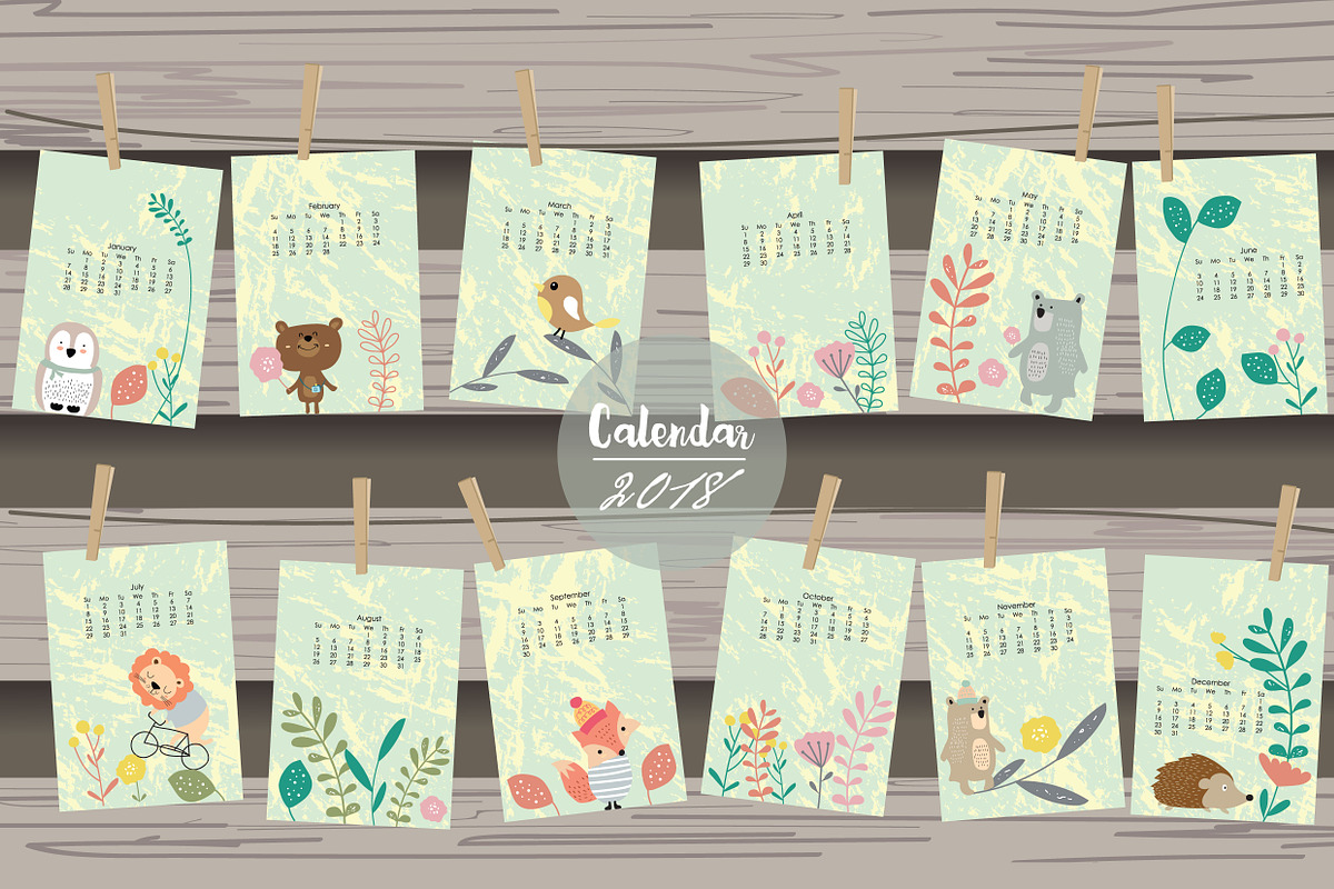 Calendar 2018 with cute animal 4#, a Card Template by Piixypeach (Photo 1 of 4)