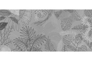 Gray background with palm trees and, an Illustration by Nenahliadava Design