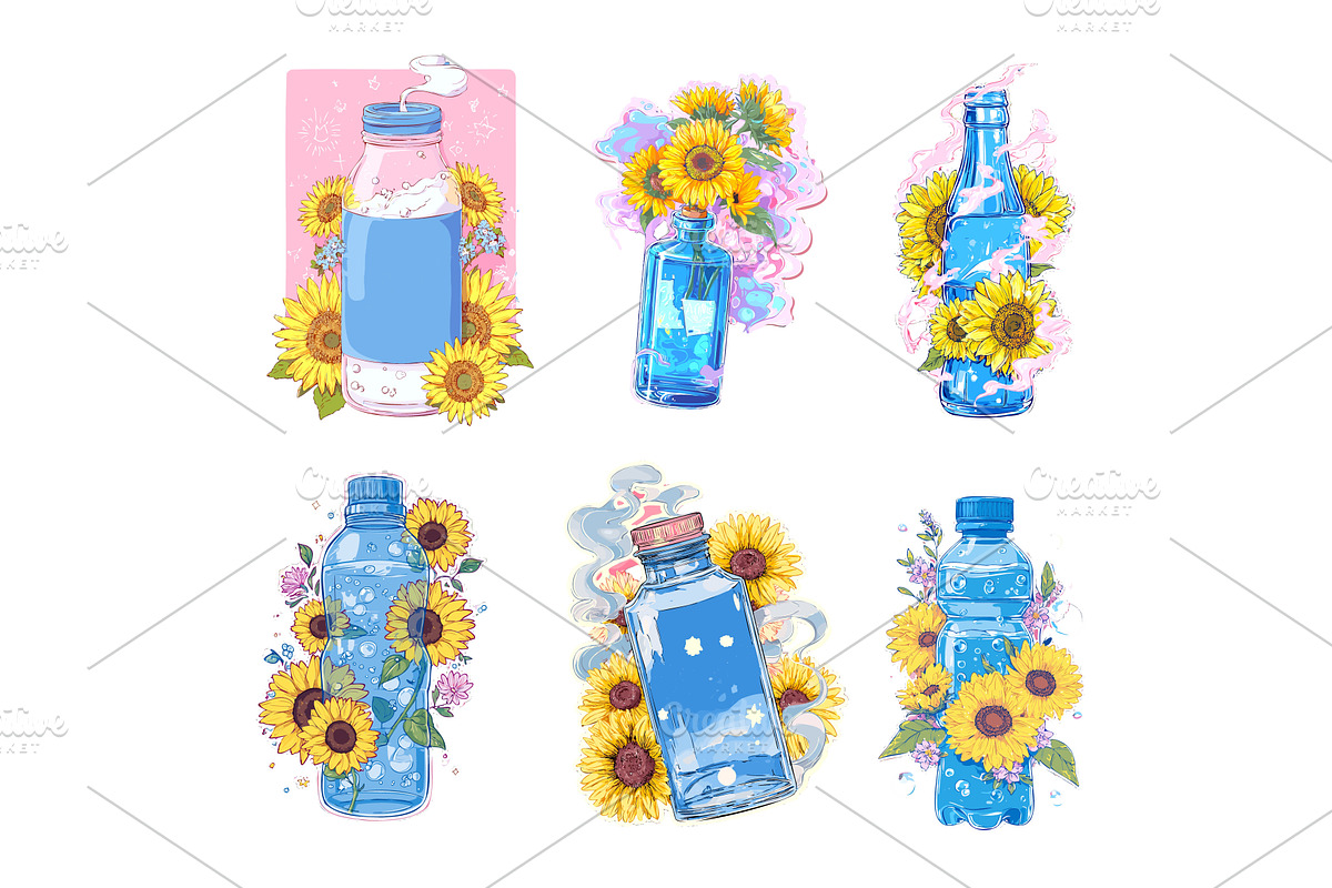 Glass water bottles containing, an Object Illustration by Onyx