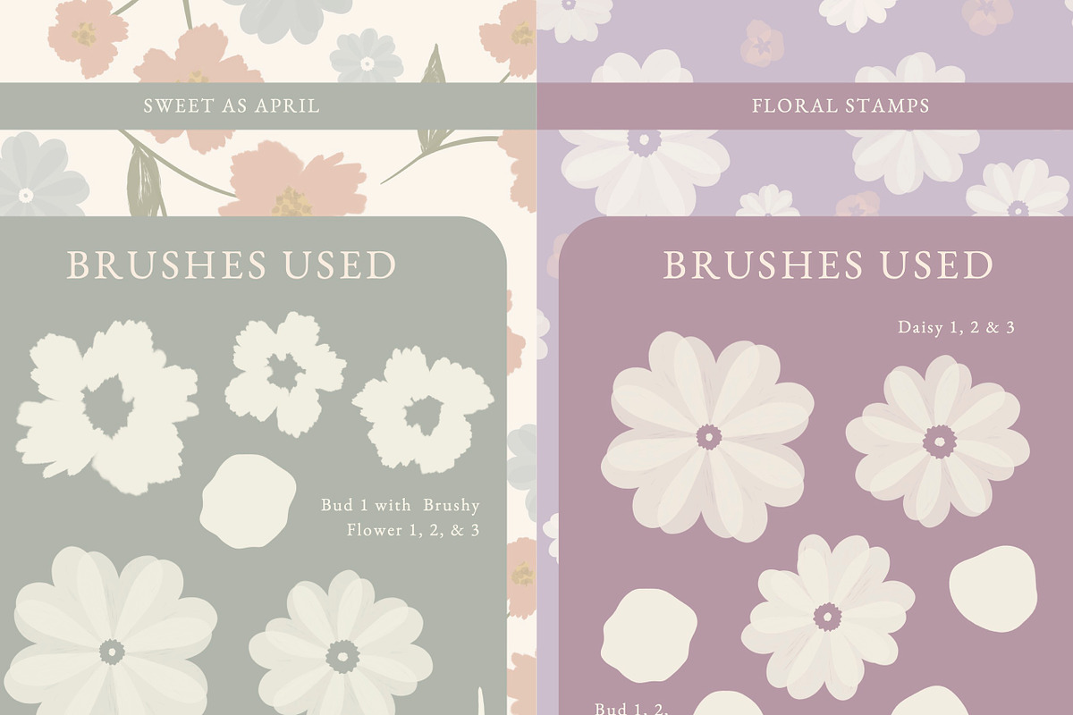 50+ PROCREATE FLORAL STAMPS, a Brush Add-On by Sweet As April