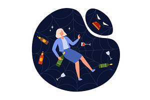 Alcohol addiction trap with woman, a Person Illustration by Flashvector