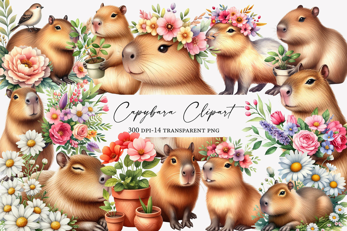 Capybara  Watercolor Clipart, an Illustration by Designworld (Photo 1 of 5)