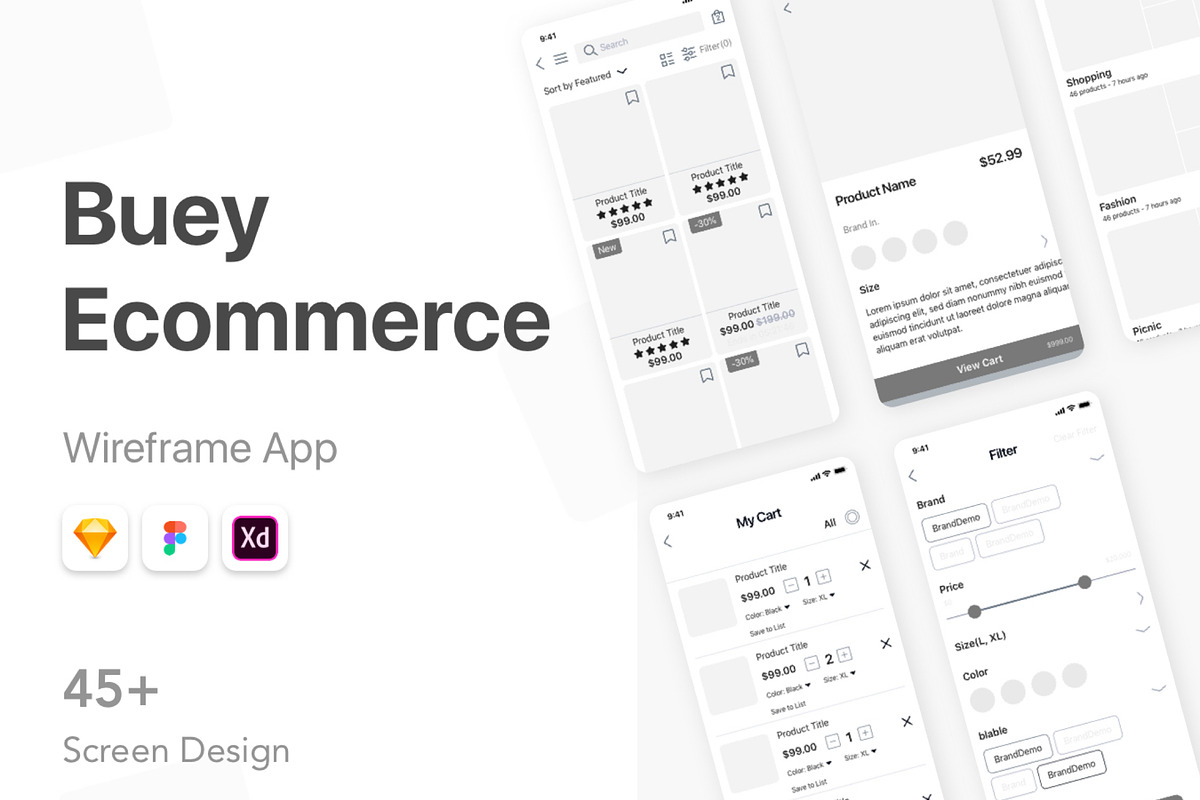 Buey E-commerce app Wireframe Kit, a Wireframe Template by Capi Product (Photo 7 of 10)