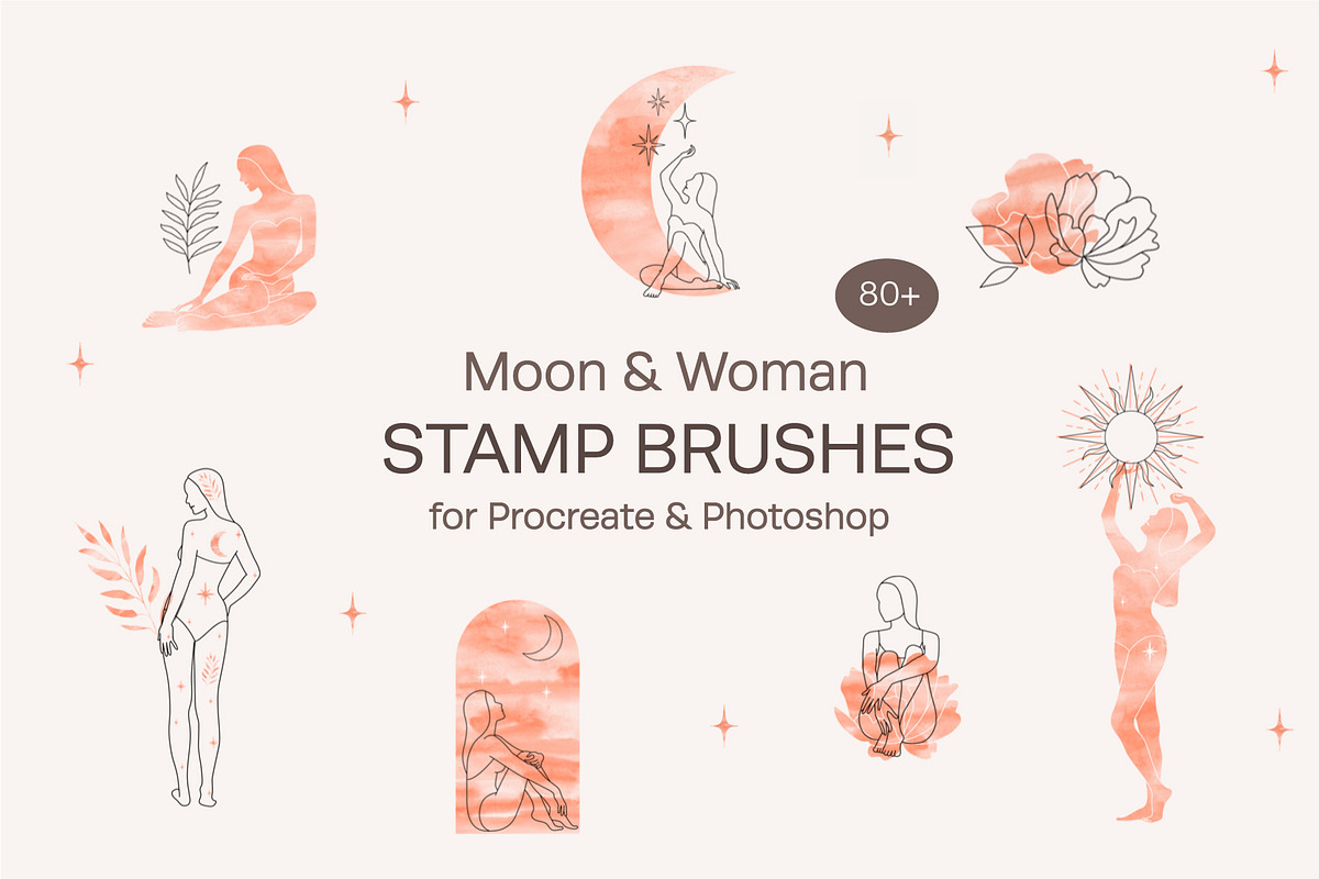 Moon & Woman. Procreate & Ps Brushes, a Brush Add-On by NinaFedorova (Photo 1 of 6)