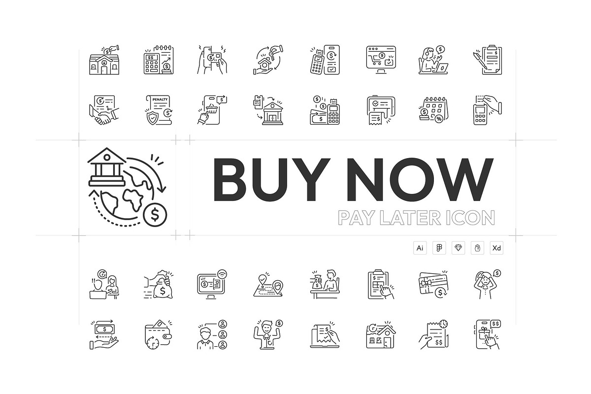 Buy Now Pay Later Icon Set, an Outline Icon by Prosymbols (Photo 1 of 5)