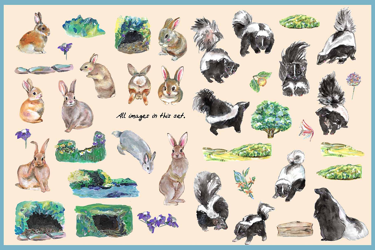 Bunny & Skunk-Watercolor Clipart, an Animal Illustration by VianneArt (Photo 2 of 8)