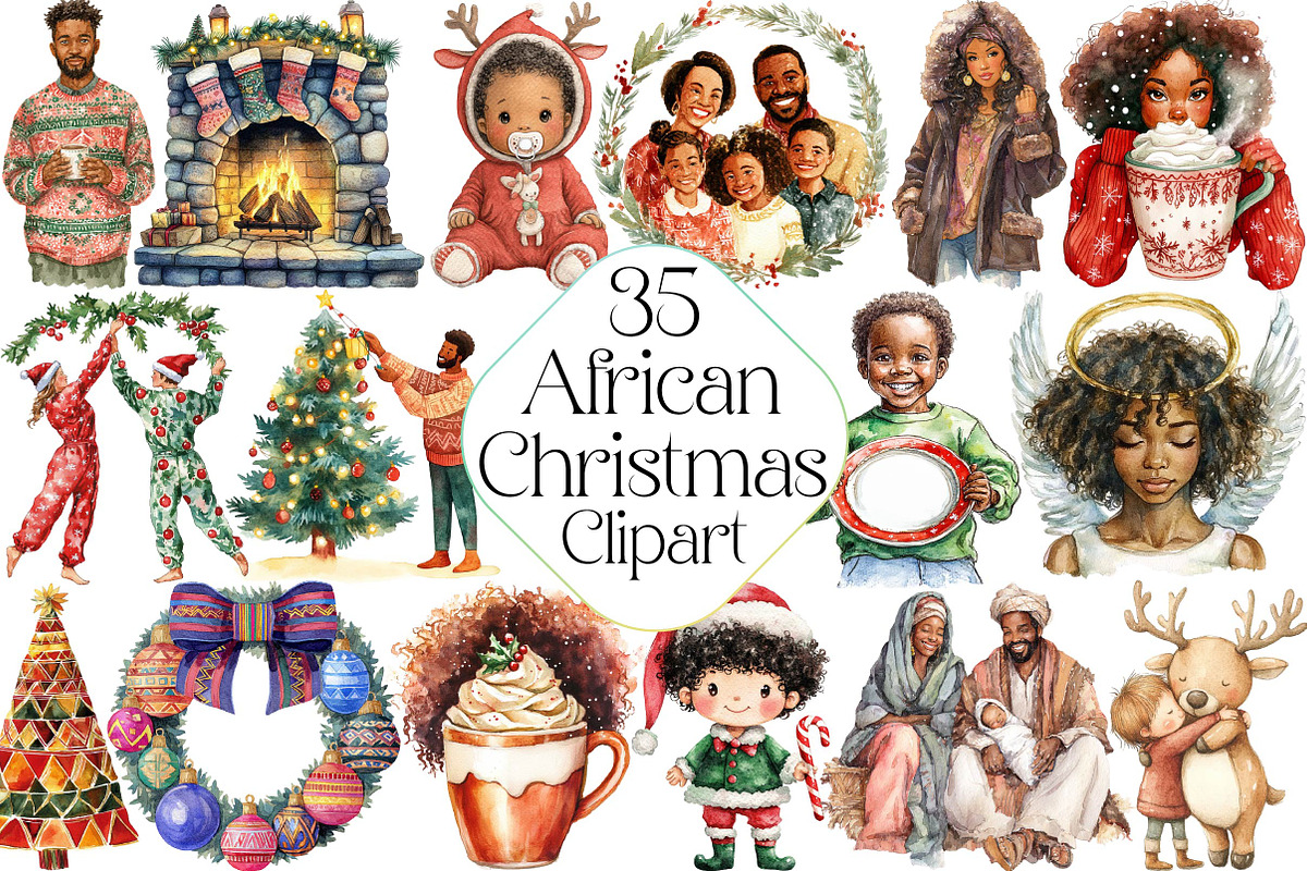 African American Christmas Clipart, an Illustration by DreamPrint404 (Photo 1 of 5)