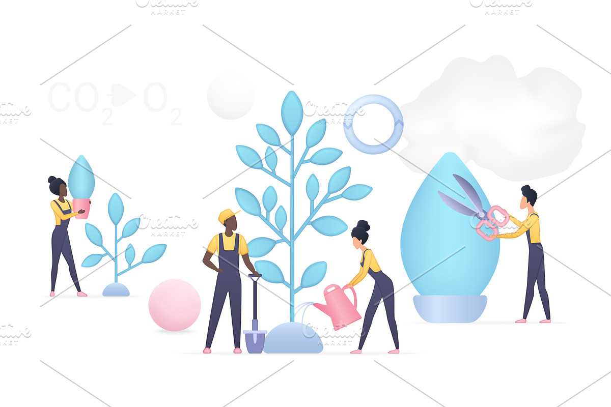 People planting caring volumetric, a Person Illustration by Lemberg Vector