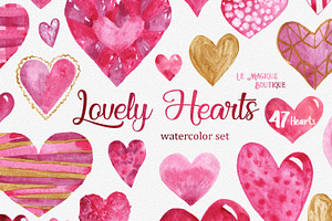 Lovely Hearts Watercolor Clipart