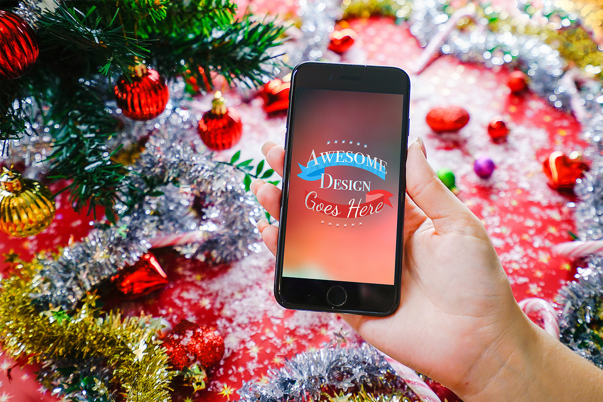 Christmas & New Year Mock-Up #8, an iPhone Mockup by EmilGuseinov (Photo 2 of 2)