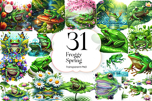 Froggy Spring Clipart PNG Cute Frog, an Animal Illustration by KennedyStudio