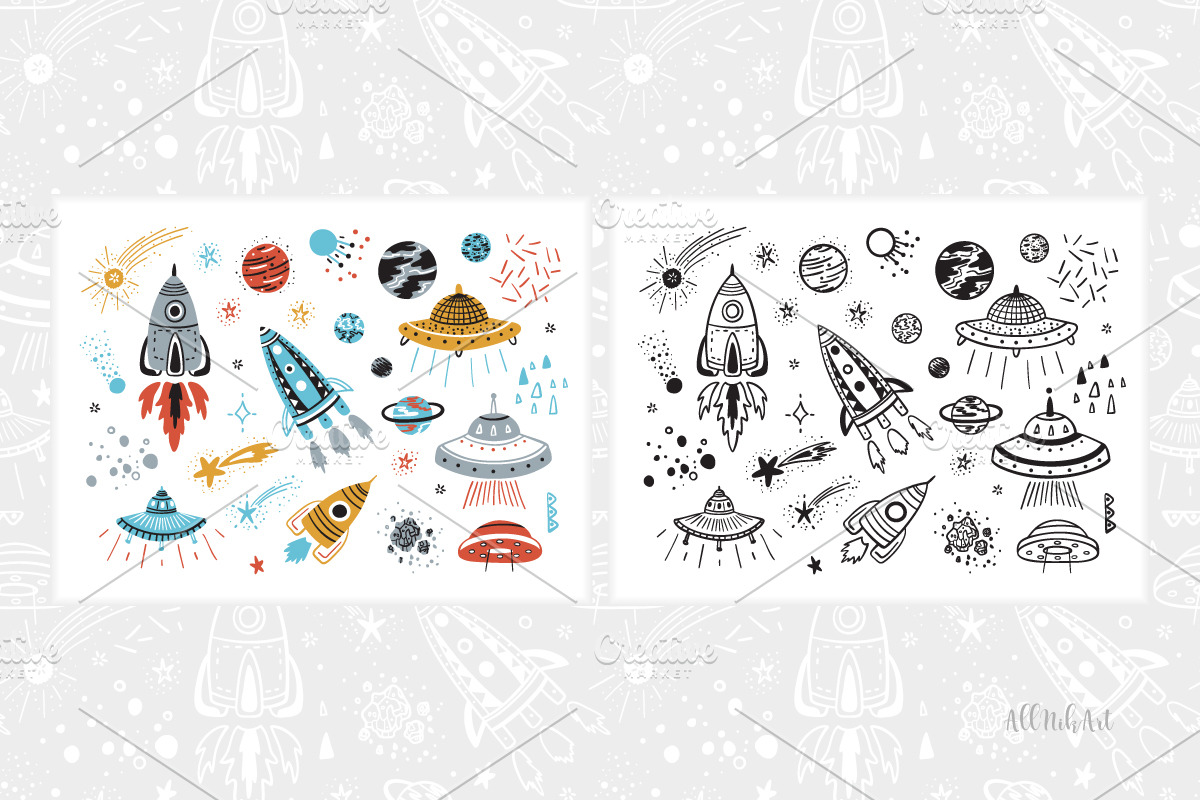 Space Seamless Patterns and Cliparts, a Pattern Graphic by AllNikArt (Photo 2 of 8)