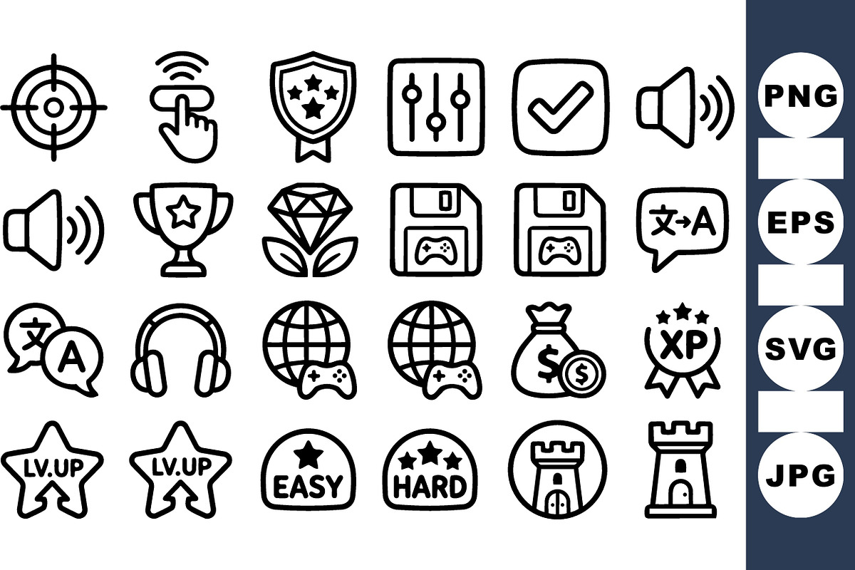 Gaming User Interface Icons Set, an Illustration by designvectx (Photo 1 of 3)