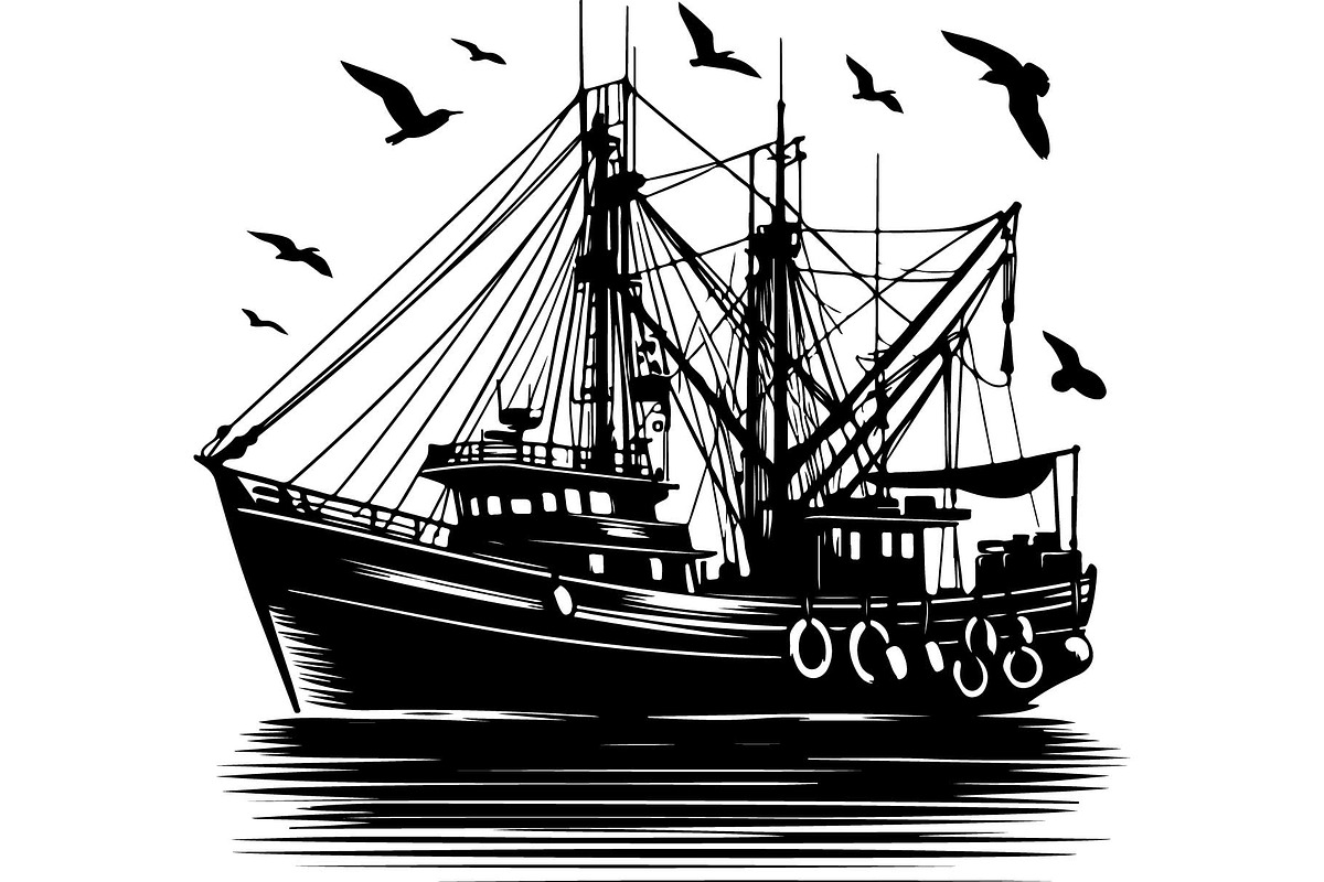 Black Fishing Boat Bundle, an Object Graphic by jahid234 (Photo 10 of 13)