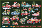 Watercolor Christmas Trucks Clipart, a Decorative Illustration by protabsorkar11 (Thumbnail 1 of 7)
