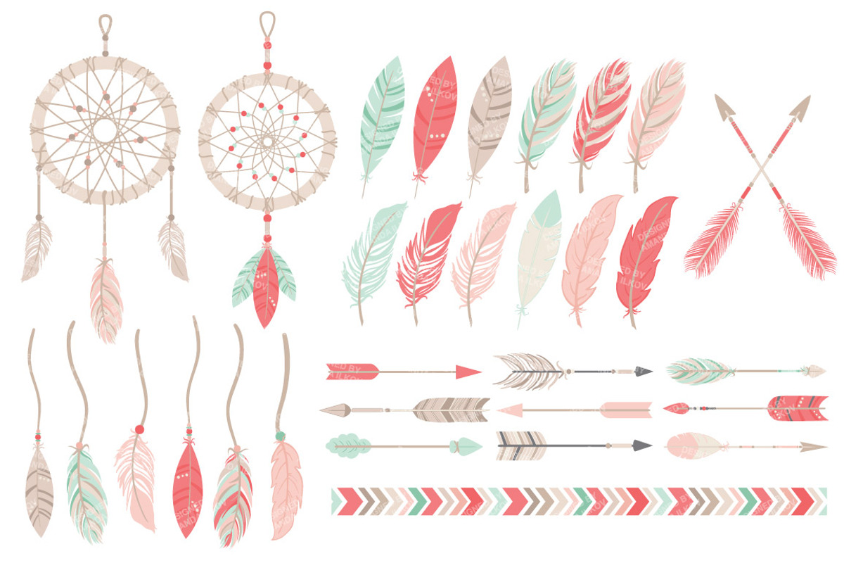 Mint & Coral Dreamcatcher Clipart, an Illustration by Amanda Ilkov (Photo 4 of 4)