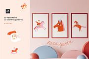 New Year Horses Clipart & Patterns, a Seasonal Illustration by avdnadi (Thumbnail 2 of 13)