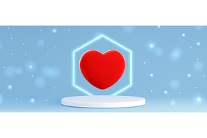 Round podium with red heart and neon, a Healthcare Illustration by art PVP - market