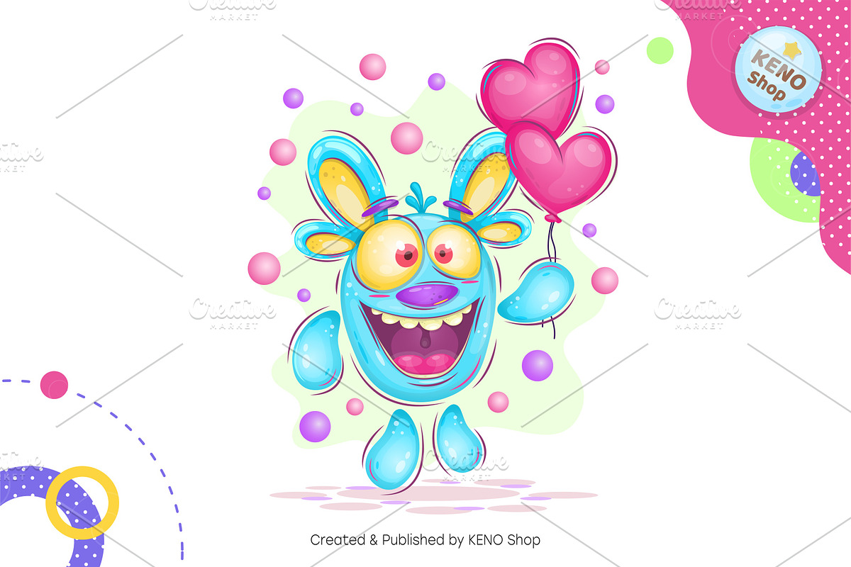 Monster with balloons. Tshirt, PNG., an Animal Illustration by KENO Mascots (Photo 2 of 5)