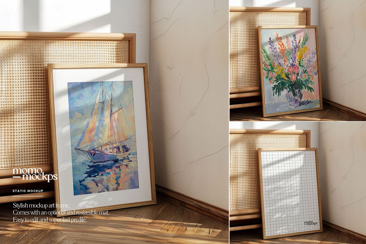 Retro Frame Mockup Leaning Poster, a Household Mockup by momomockps (Photo 4 of 9)