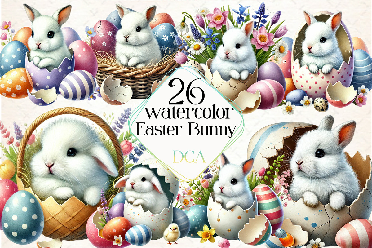 Cute Vintage Rabbit Watercolor, an Illustration by DreamCafeArt (Photo 1 of 4)