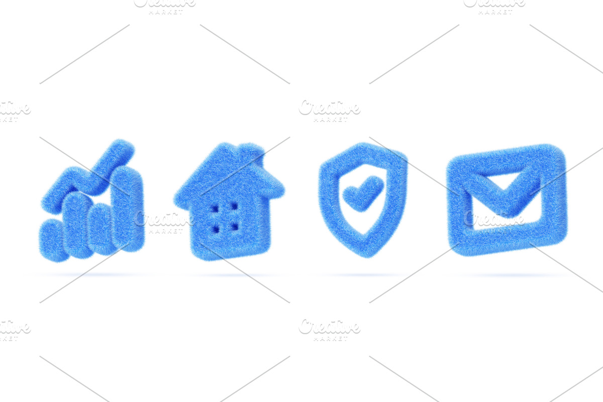 3d set of blue fur fluffy ui icon, an Object 3D Model by Marozhkastudio