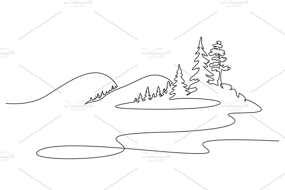 Landscape with Lake woods mountains, a Seasonal Illustration by Valenty (Photo 2 of 3)