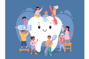 Large tooth with tiny kids. Little, a Person Illustration by YummyBuum