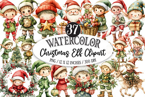 Christmas Elf Watercolor Clipart, an Illustration by Designking