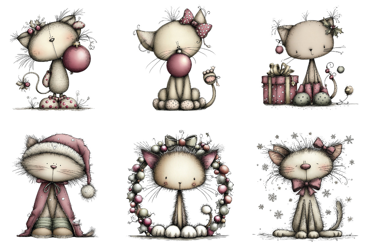 Whimsical Christmas Cat Clipart, an Illustration by CraftArtStudio (Photo 3 of 6)