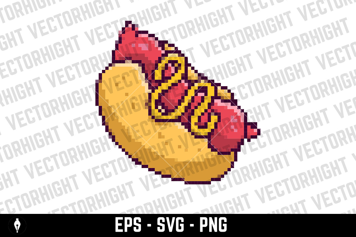 Pixel art hot dog isolated on white, a Food Illustration by Vectorhight