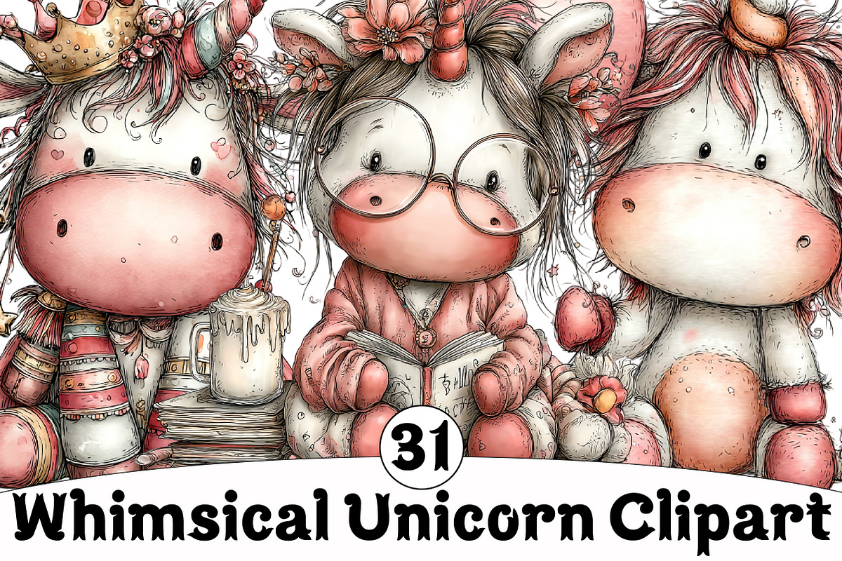 Whimsical Unicorn Clipart, an Illustration by Design Market (Photo 1 of 5)