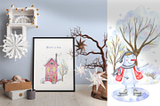 Snowmen Village Watercolor Clipart, an Illustration by Anna Druzhkova (Thumbnail 10 of 20)