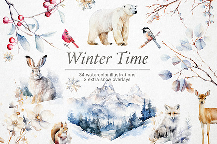 Winter Watercolor PNG Overlays