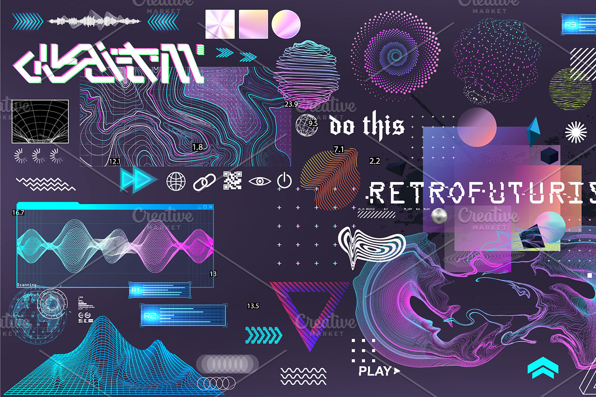 Retrofuturistic 3D trendy collection, an Object Illustration by SergeyBitos (Photo 2 of 8)
