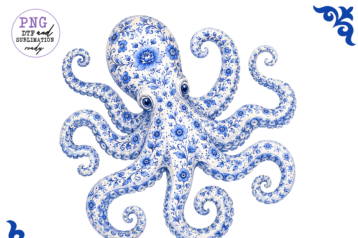 Chinoiserie Blue Sea Animals Clipart, a Work Illustration by CreationArt (Photo 10 of 11)