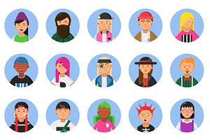 Web Funny Avatars Set Of Different Hipsters Male And Female